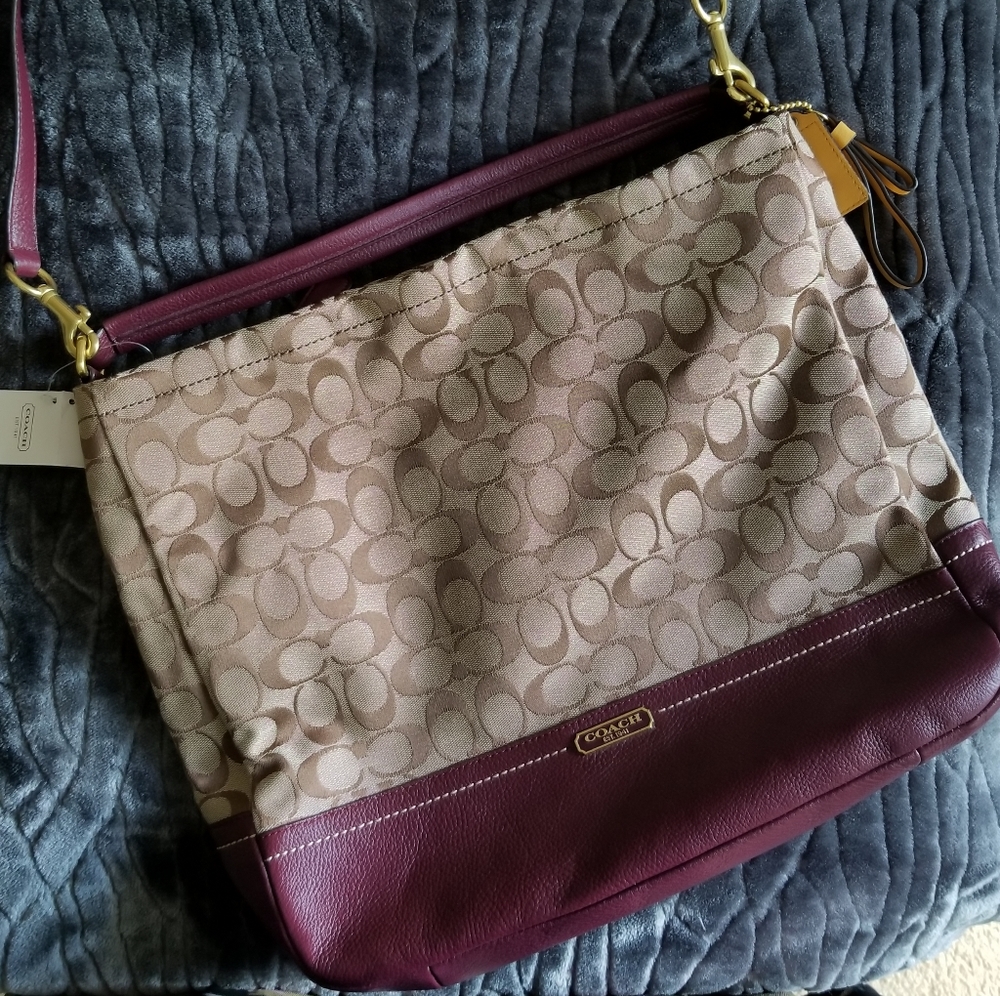 COACH Khaki/Burgandy Hobo Bag